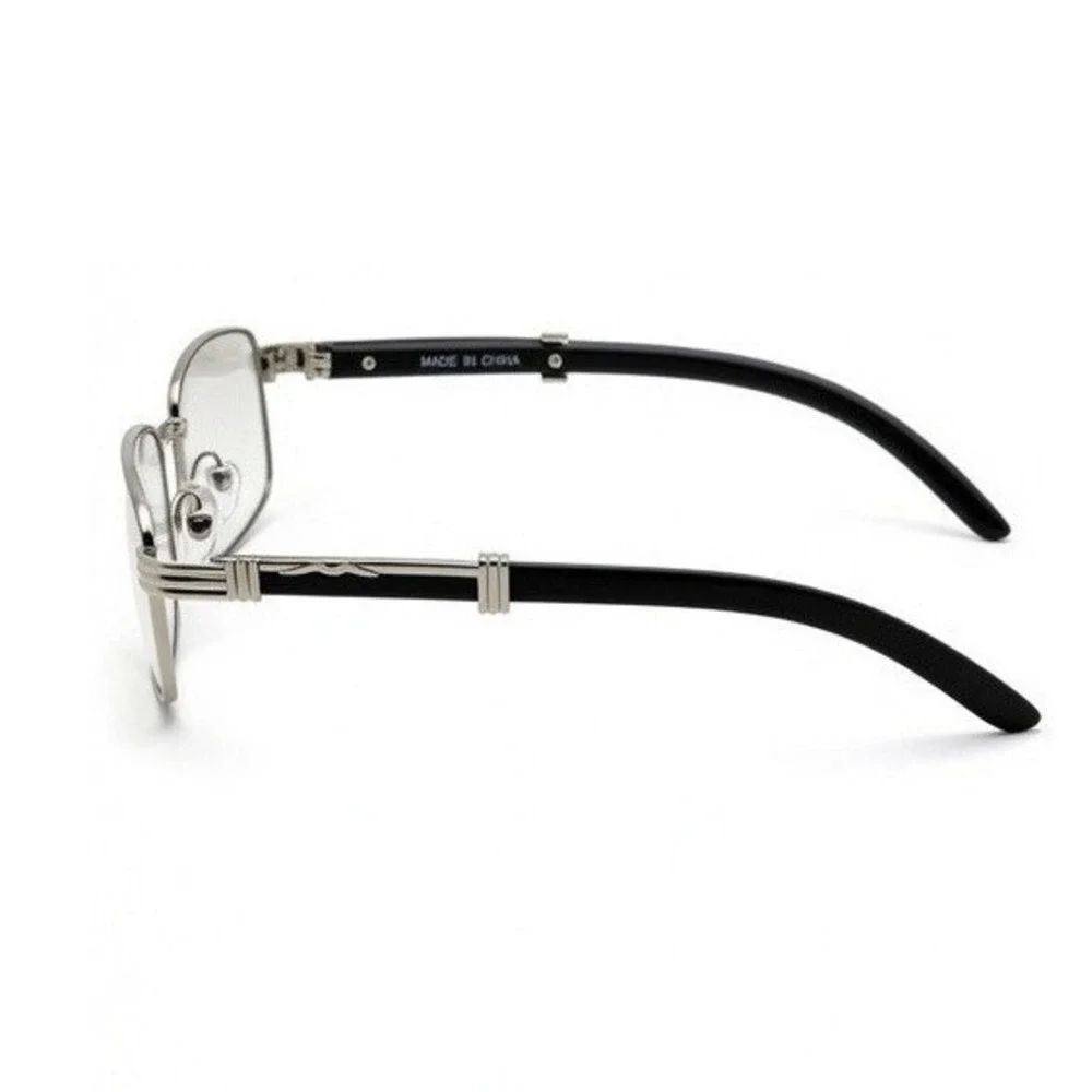 Silver Rectangular Clear Lens Glasses Black Arms Women Fashion‎ Eyewear Trendy